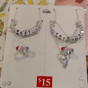 Icing Silver and Purple Best Friends Necklace Set